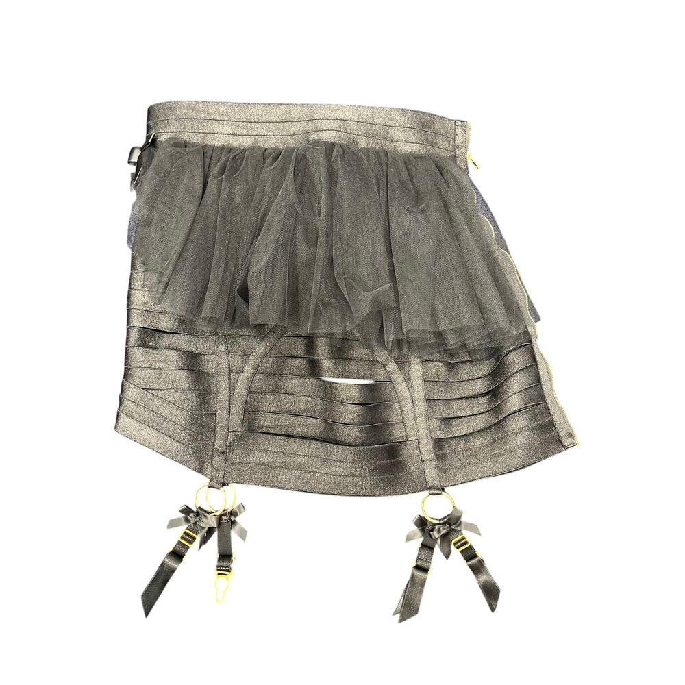 Bordelle Black Garter Belt Suspender Skirt Gold Hardware SZ M